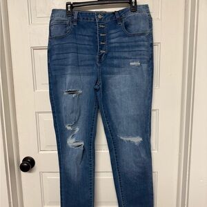 No Boundaries Women's Distressed Skinny Jeans in Blue Wash